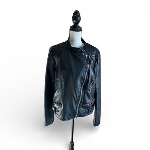 Free People Black Faux Leather Moto Jacket, Size Large